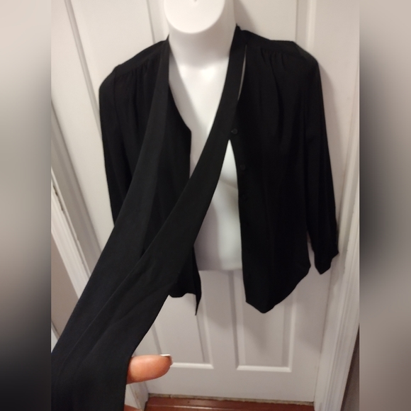 CHICO'S Black Long Sleeved Neck Tie Blouse Sz 1 NWOT - Picture 3 of 9